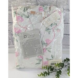 NEW🌸La Cera Flannel Pajama Set Soft Womens MED Roses Floral CottageCore Piping